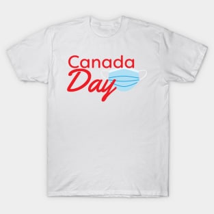 Canada Day 2020 - Red text and Blue face mask T-Shirt